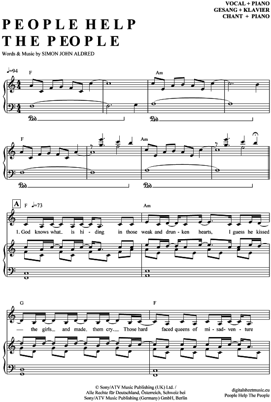People help the people Klavier + Gesang - PDF Noten von in A Moll - 7070292
