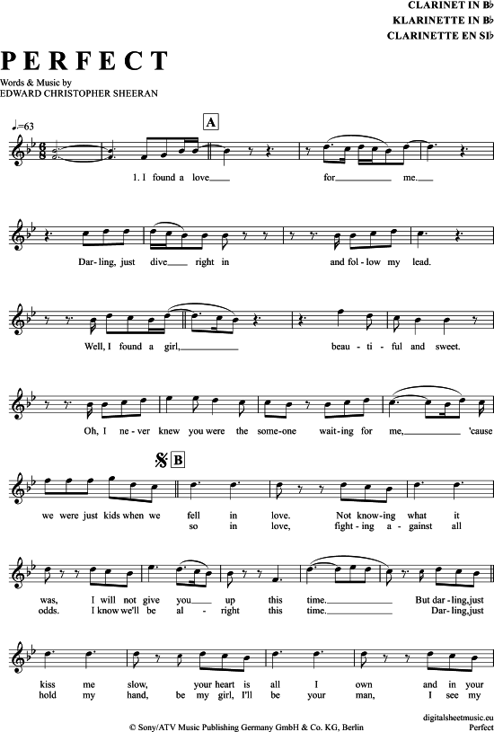 Perfect (Klarinette in B) (Klarinette) von Ed Sheeran