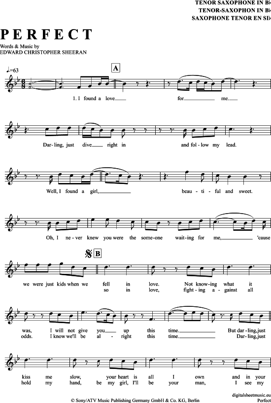 Perfect TenorSax PDF Noten von Ed Sheeran in B Dur 7110940