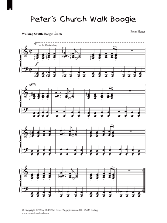 Peter acute s Church Walk Boogie (Klavier Solo leicht) (Klavier einfach) von Peter Heger (aus Boogies Band 2)