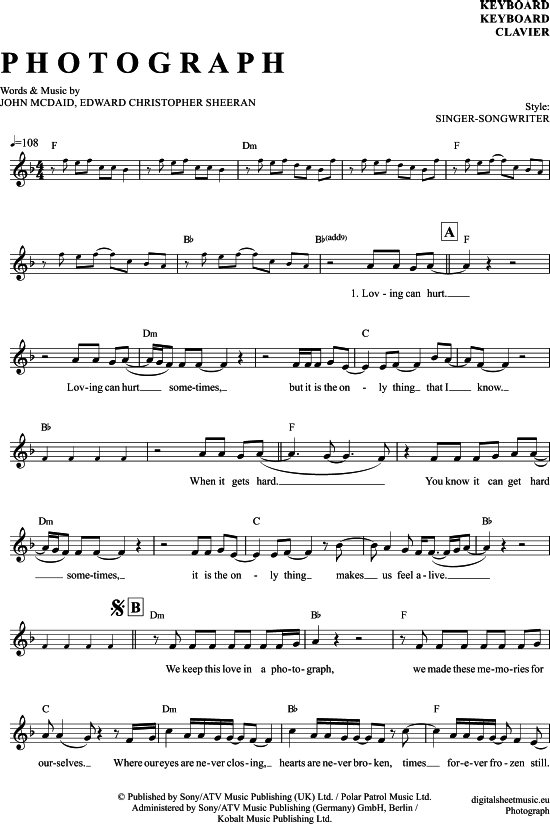 Photograph Keyboard PDF Noten von Ed Sheeran in F Dur 7060401
