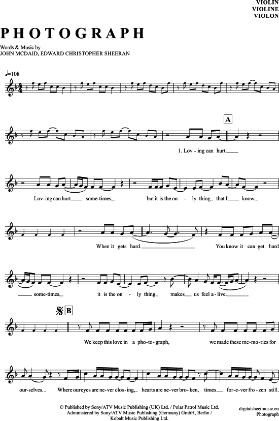 Photograph Violine PDF Noten von Ed Sheeran in F Dur 7130744