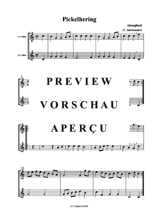 Pickelhering (2x Diskant-Fl ten Duett) (Duett (Fl te)) von Altenglisch 17. Jahrhundert