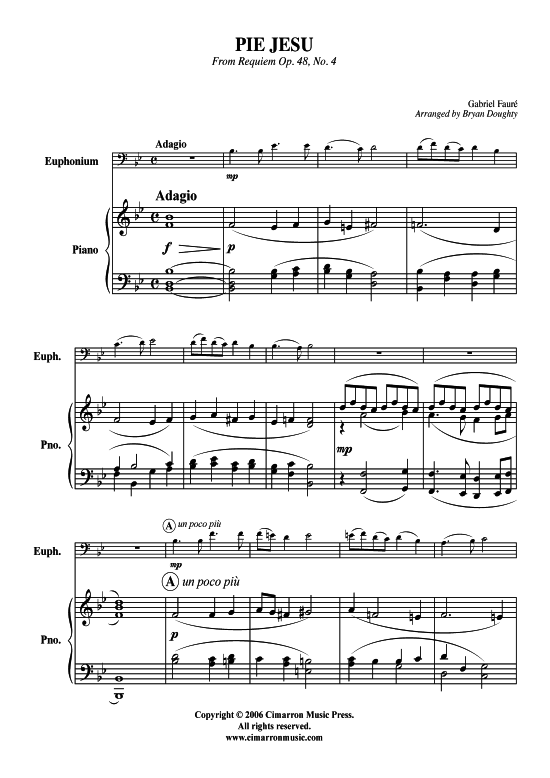 Pie Jesu (Bariton Pos + Klavier) (Klavier  Bariton (Posaune)) von Gabriel Faure (aus Requiem Op. 48 Nr. 4)