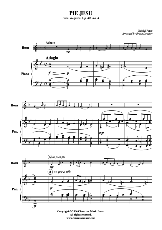 Pie Jesu (Horn in F + Klavier) (Klavier  Horn) von Gabriel Faure (Requiem Op. 48 No. 4)