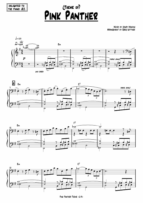 Pink Panther Theme (Klavier Solo) (Klavier Solo) von Henry Mancini