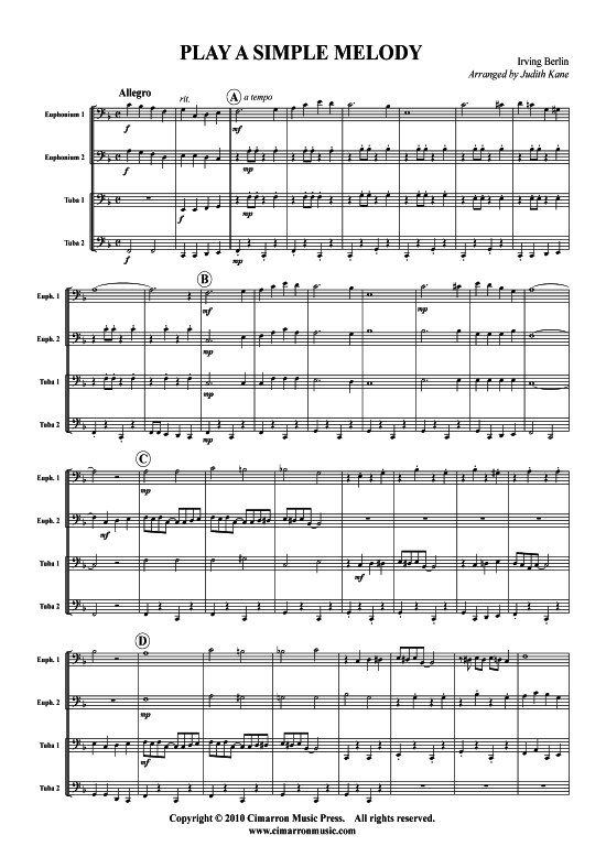 Play a Simple Melody (Tuba Quartett 2x Bariton 2xTuba) (Quartett (Tuba)) von Irving Berlin