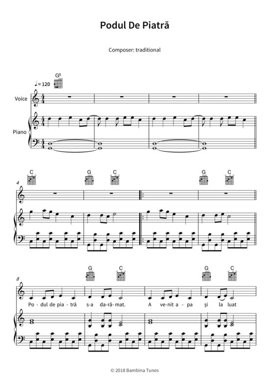 Podul De Piatra (Gesang + Klavier Gitarre) (Klavier  Gesang) von traditional