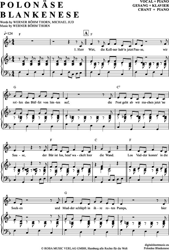 Polon se Blankenese (Klavier + Gesang) (Klavier Gesang  Gitarre) von Gottlieb Wendehals