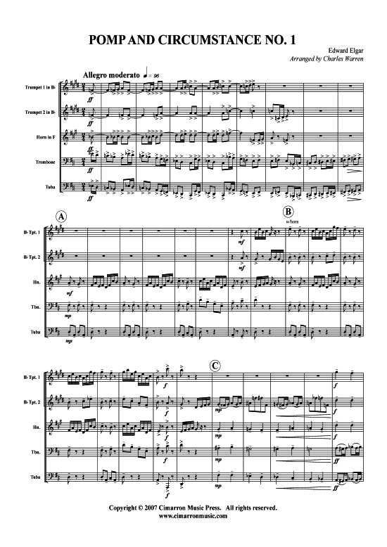 Pomp and Circumstance (Blechbl auml serquintett) (Quintett (Blech Brass)) von Edward Elgar