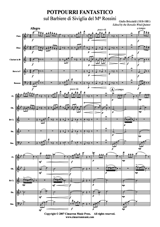 Potpourri Fantastico (Holzbl auml ser-Quintett) (Quintett (Holzbl ser)) von G. Briccialdi