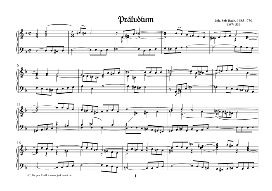 Pr ludium BWV 539 (Klavier Cembalo Orgel Solo) (Klavier Solo) von Johann Sebastian Bach