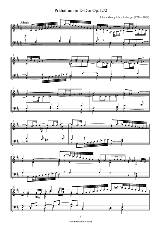 Pr ludium D-Dur Op.12 2 (Orgel Klavier Solo) (Orgel Solo) von Johann Georg Albrechtsberger