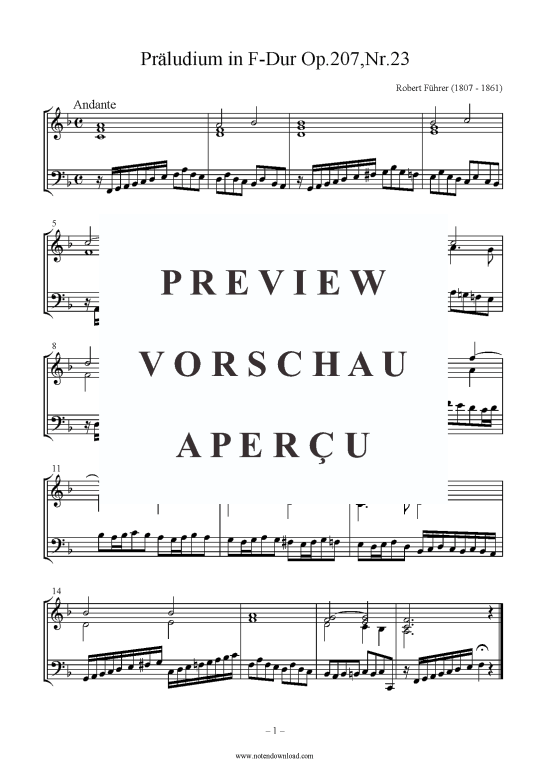 Pr ludium F-Dur Op.207 23 (Orgel Klavier Solo) (Orgel Solo) von Robert F hrer