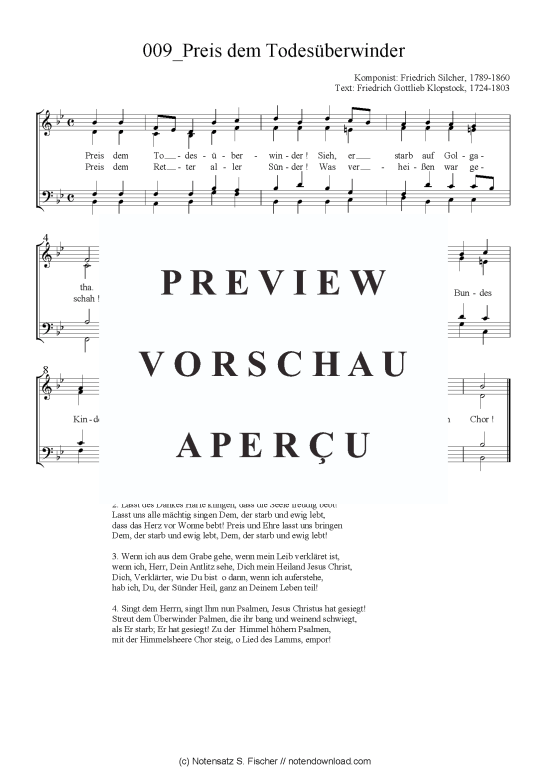 Preis dem Todes berwinder (Gemischter Chor) (Gemischter Chor) von Friedrich Silcher 1789-1860  Friedrich Gottlieb Klopstock 1724-1803