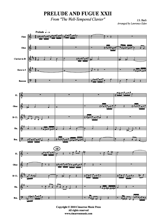 Prelude und Fugue XXII (Blechbl auml serquintett) (Quintett (Blech Brass)) von J. S. Bach