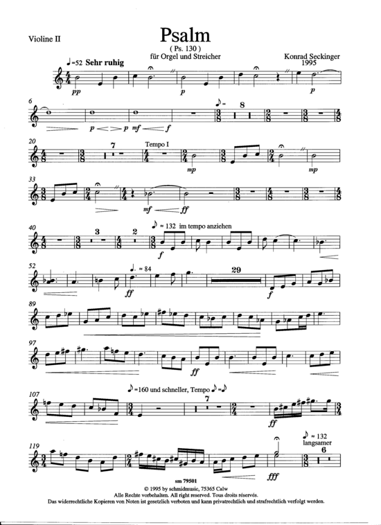 Psalm (Orgel + Streicher) Violine 2 (Ensemble  Solo Instrument) von Konrad Seckinger (nach Psalm 130)