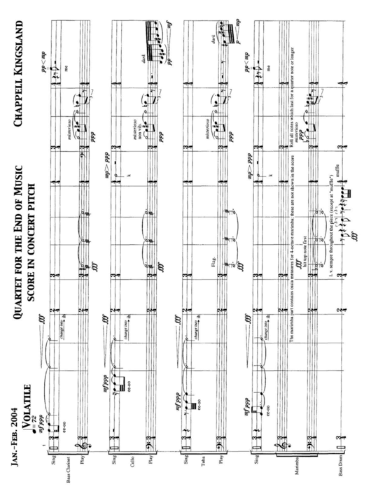 Quartet for the End of Music (Gemischtes Ensemble f uuml r Bass Klarinette Violoncello Tuba + Percussion) (Ensemble (Gemischt)) von Chappell Kingsland