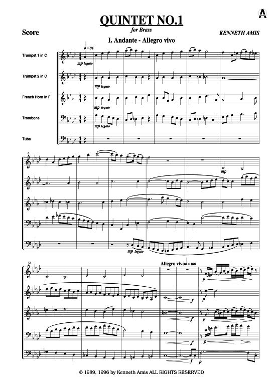 Quintett Nr.1 (Blechbl auml serquintett) (Quintett (Blech Brass)) von Kenneth Amis