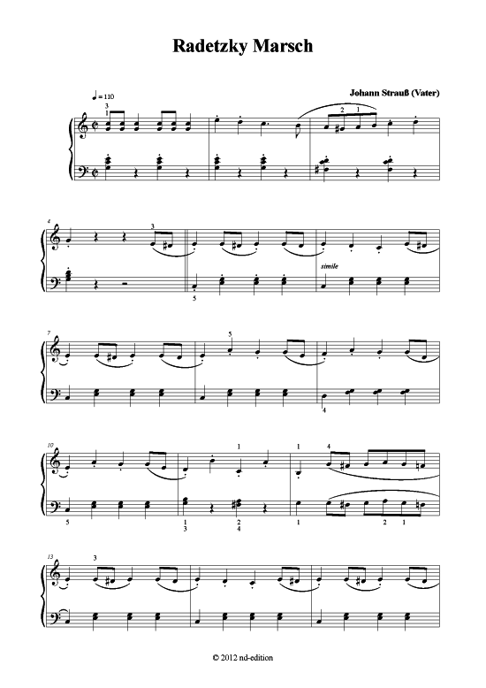 Radetzky Marsch (Klavier solo einfach) (Klavier einfach) von Johann Strau (Vater) (bearb.)