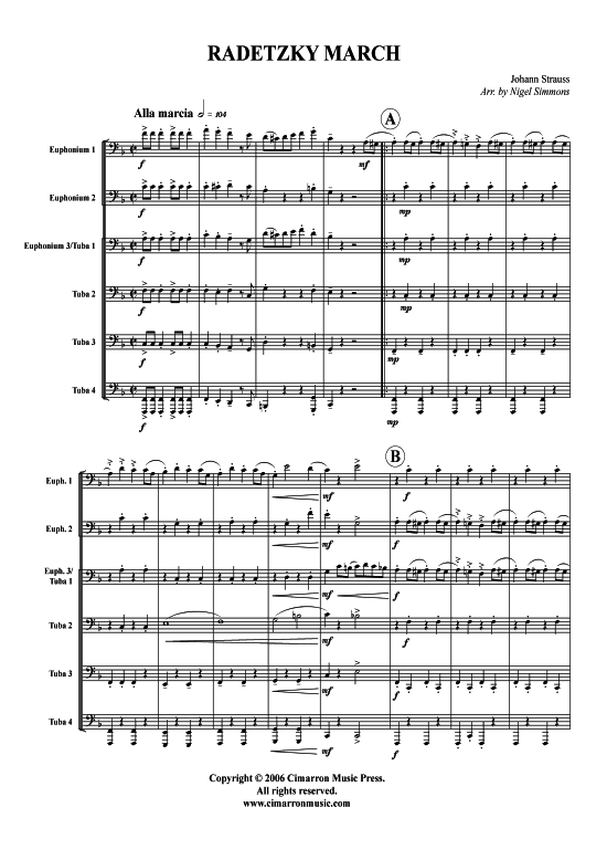 Radetzky Marsch (Tuba-Ensemble EEETTT) (Ensemble (Blechbl ser)) von Johann Strauss (Vater)