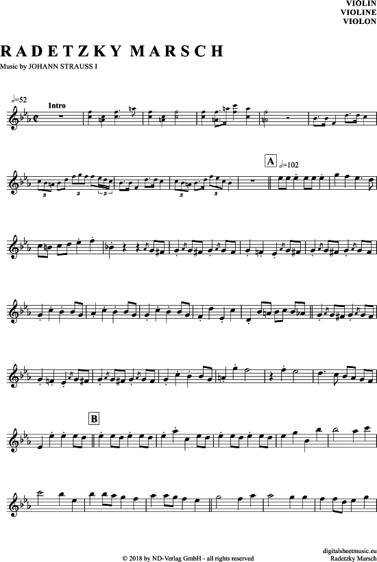 Radetzky-Marsch Violine - PDF Noten von Johann Strauß Vater in Es Dur