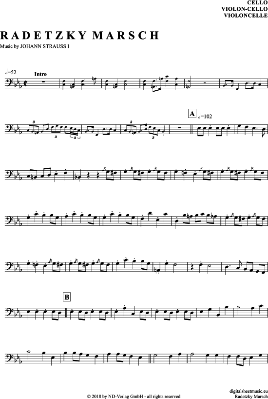 Radetzky-Marsch (Violon-Cello) (Violoncello) von Johann Strau (Vater)
