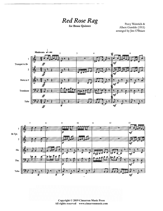 Red Rose Rag (Blechbl auml ser Quintett) (Quintett (Blech Brass)) von Percy L. Weinrich