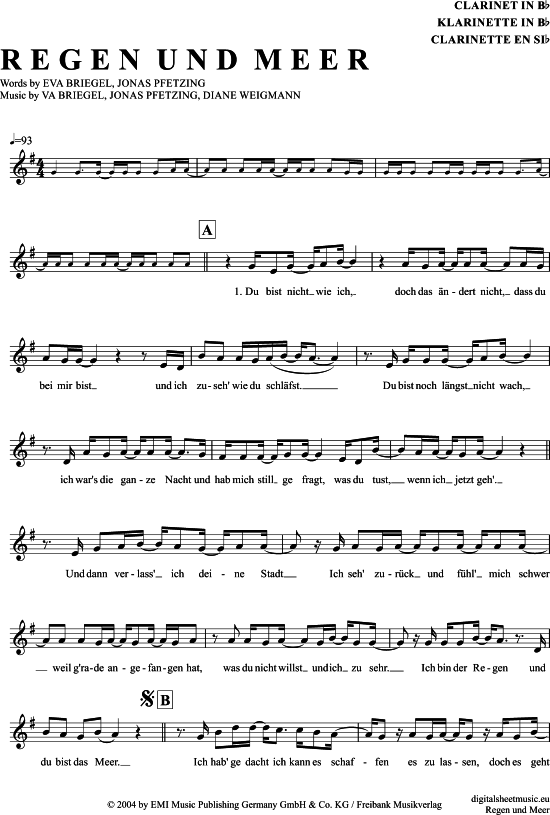 Regen und Meer (Klarinette in B) (Klarinette) von Juli