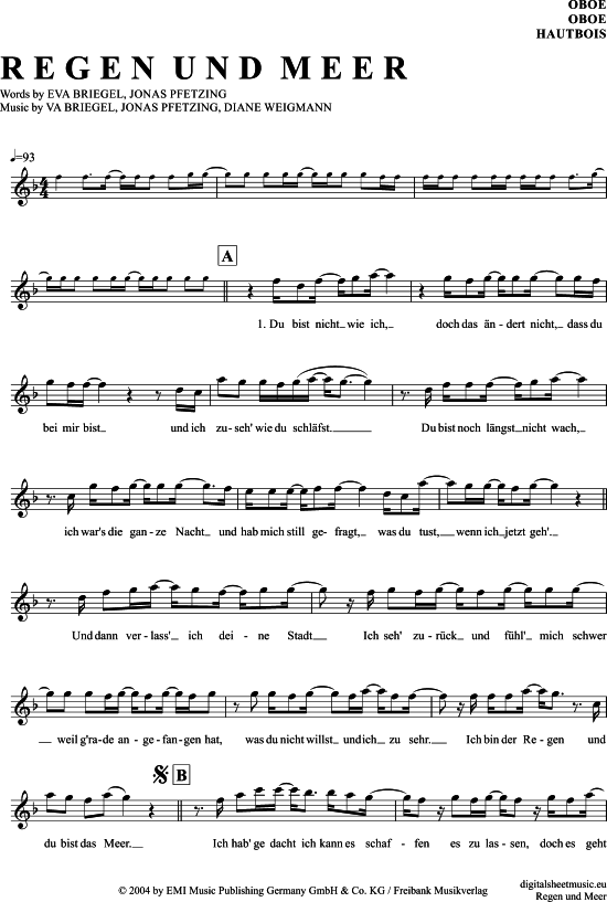 Regen und Meer (Oboe) (Oboe Fagott) von Juli