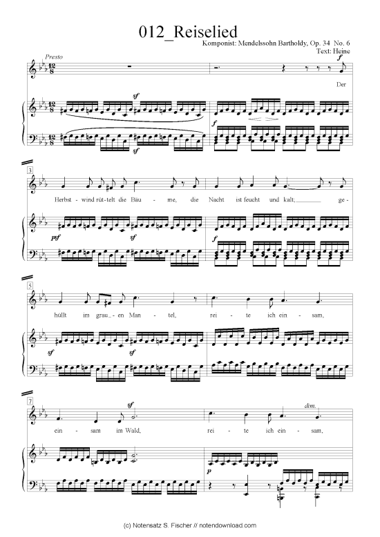 Reiselied (Klavier + Gesang) (Klavier  Gesang) von Felix Mendelssohn Bartholdy (1809-1947)