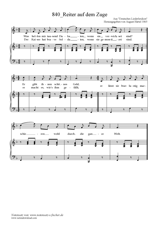 Reiter auf dem Zuge (Klavier + Gesang) (Klavier  Gesang) von Aus Deutsches Liederlexikon 1865