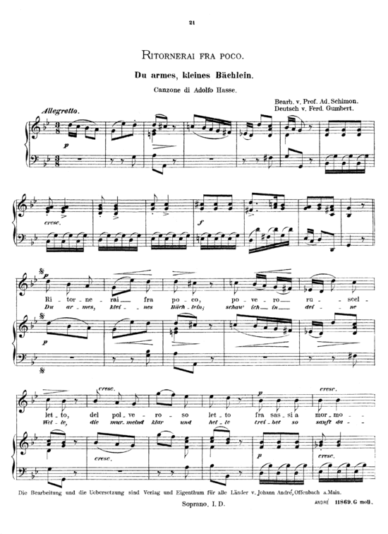 Ritornerai fra poco (Gesang hoch + Klavier) (Klavier  Gesang hoch) von Johann Adolph Hasse