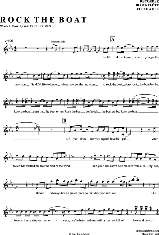 Rock The Boat Blockflöte PDF Noten von The Hues Corporation in Es Dur