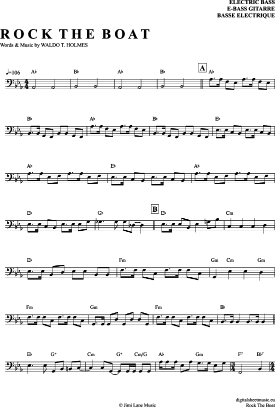 Rock The Boat EBass PDF Noten von The Hues Corporation in Es Dur