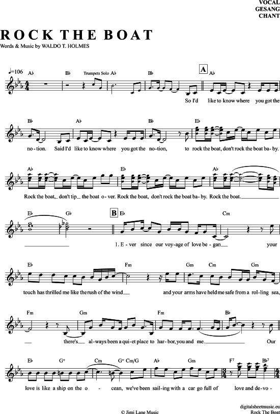 Rock The Boat Gesang PDF Noten von The Hues Corporation in Es Dur