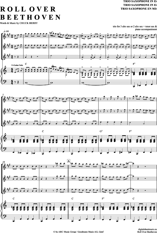 Roll Over Beethoven (Saxophon Trio AAA(T) + Klavier) (Trio (Saxophon)) von Chuck Berry