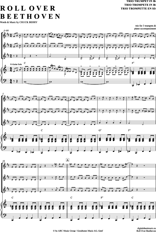Roll Over Beethoven (Trompeten Trio + Klavier) (Trio (Trompete)) von Chuck Berry