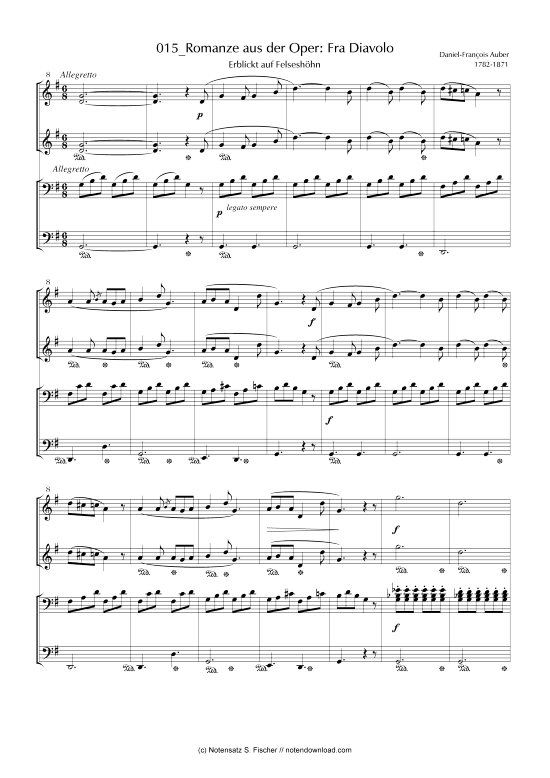 Romanze aus der Oper Fra Diavolo Erblickt auf Felsesh hn (Klavier vierh ndig) (Klavier vierh ndig) von Daniel-Fran ois Auber 1782-1871 