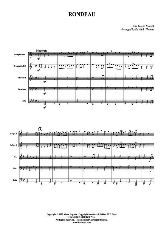 Rondeau (Blechbl serquintett) (Quintett (Blech Brass)) von Jean-Joseph Mouret (arr. Thomas)