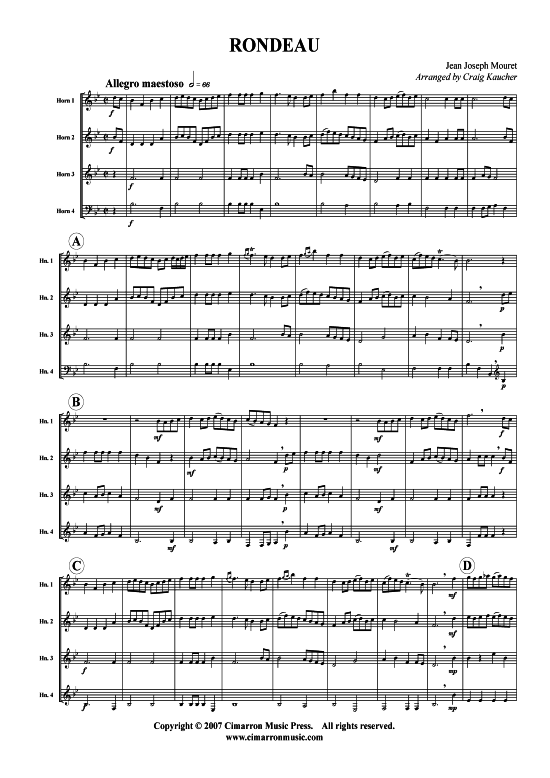 Rondeau (Hornquartett) (Quartett (Horn)) von Jean Joseph Mouret