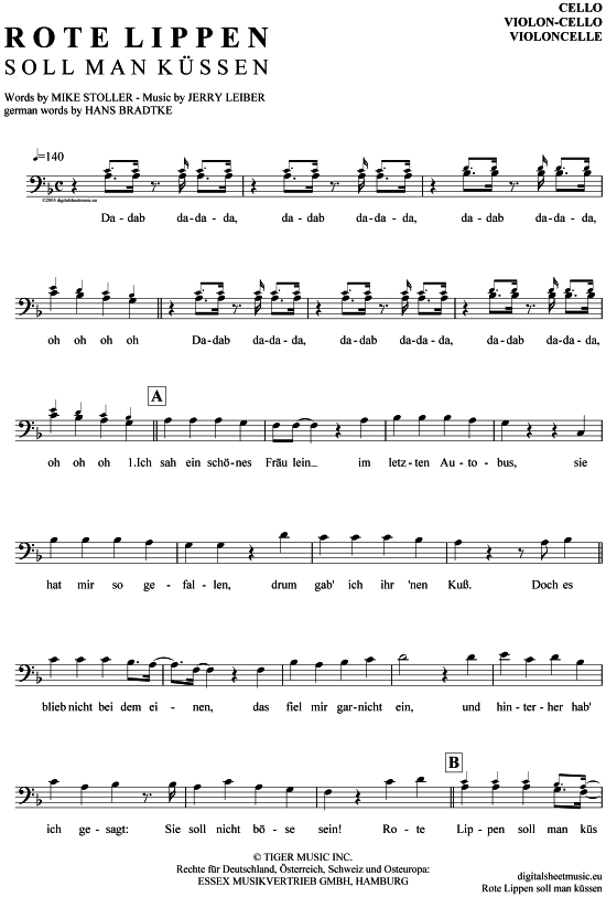 Cliff Richard Rote Lippen Soll Man Küssen Text Rote Lippen soll man küssen Violon-Cello - PDF Noten von Cliff Richard