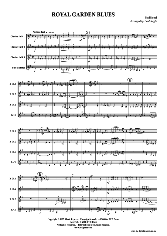 Royal Garden Blues (Klarinetten-Quartett) (Quartett (Klarinette)) von Traditional (arr. Gale)