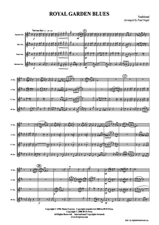 Royal Garden Blues (Saxophon-Quartett S(A)ATB) (Quartett (Saxophon)) von Traditional (arr. Gale)