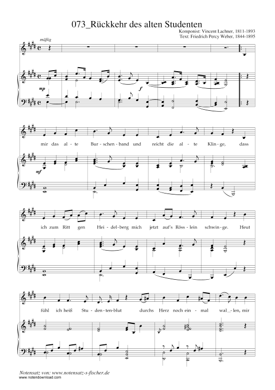 R ckkehr des alten Studenten (Klavier + Gesang) (Klavier  Gesang) von Vincent Lachner (1811-1893)
