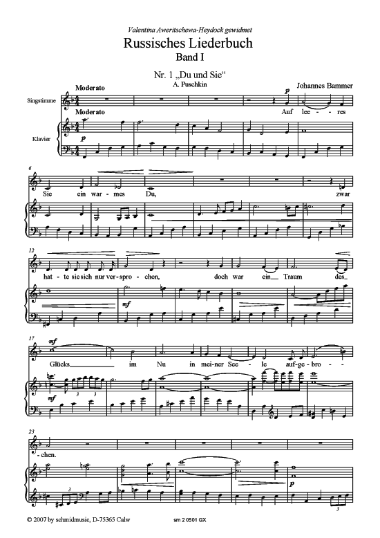 Russisches Liederbuch Band I (Gesang mittel + Klavier) (Klavier  Gesang) von Johannes Bammer (Hrsgb.) 6 Lieder