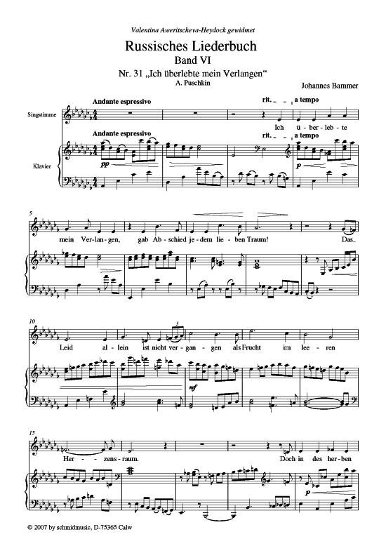 Russisches Liederbuch Band VI (Gesang mittel + Klavier) (Klavier  Gesang) von Johannes Bammer (Hrsgb.) 6 Lieder