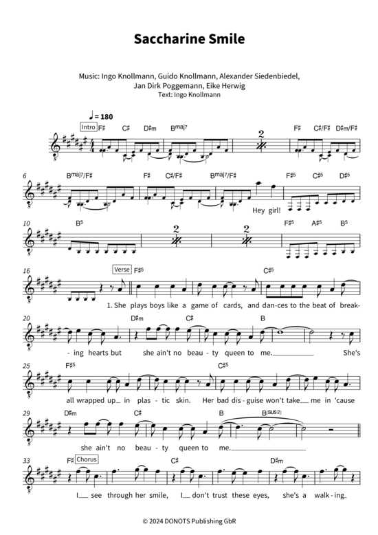 Saccharine Smile Gesang + Akkorde Leadsheet PDF Noten von Donots in Fis Dur 4251133771831
