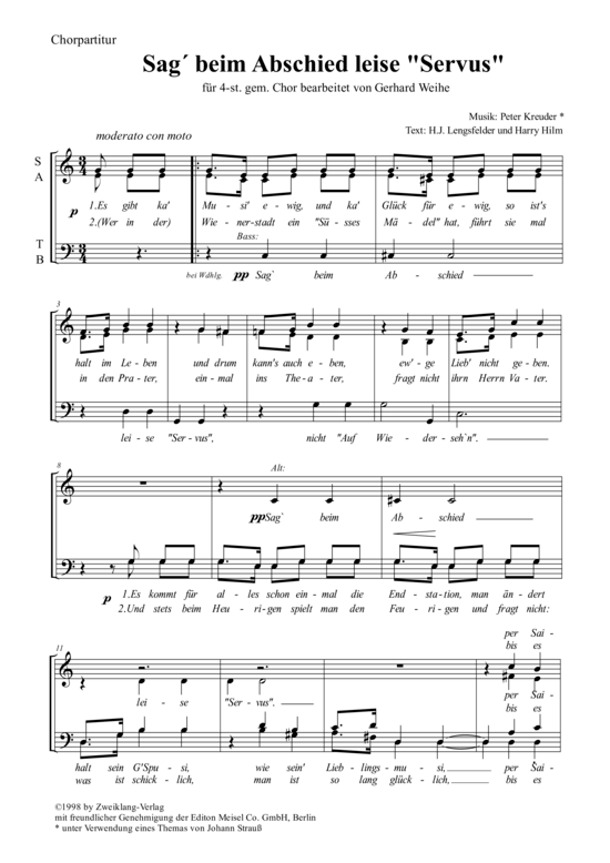 Sag beim Abschied leise Servus (Gemischter Chor SATB) (Gemischter Chor) von Peter Kreuder