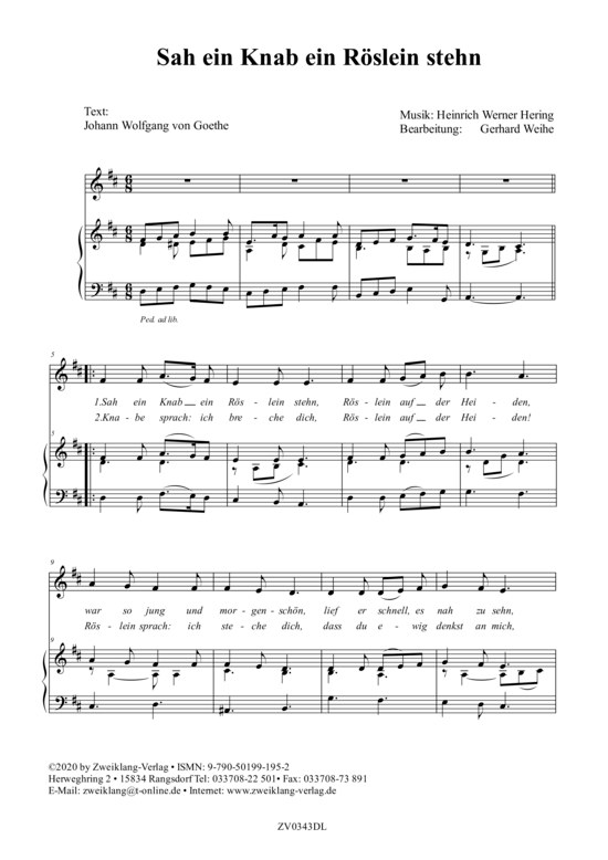 Sah Ein Knab Ein Röslein Stehn Text Bedeutung Sah ein Knab ein Röslein stehn Gesang + Klavier - PDF Noten von